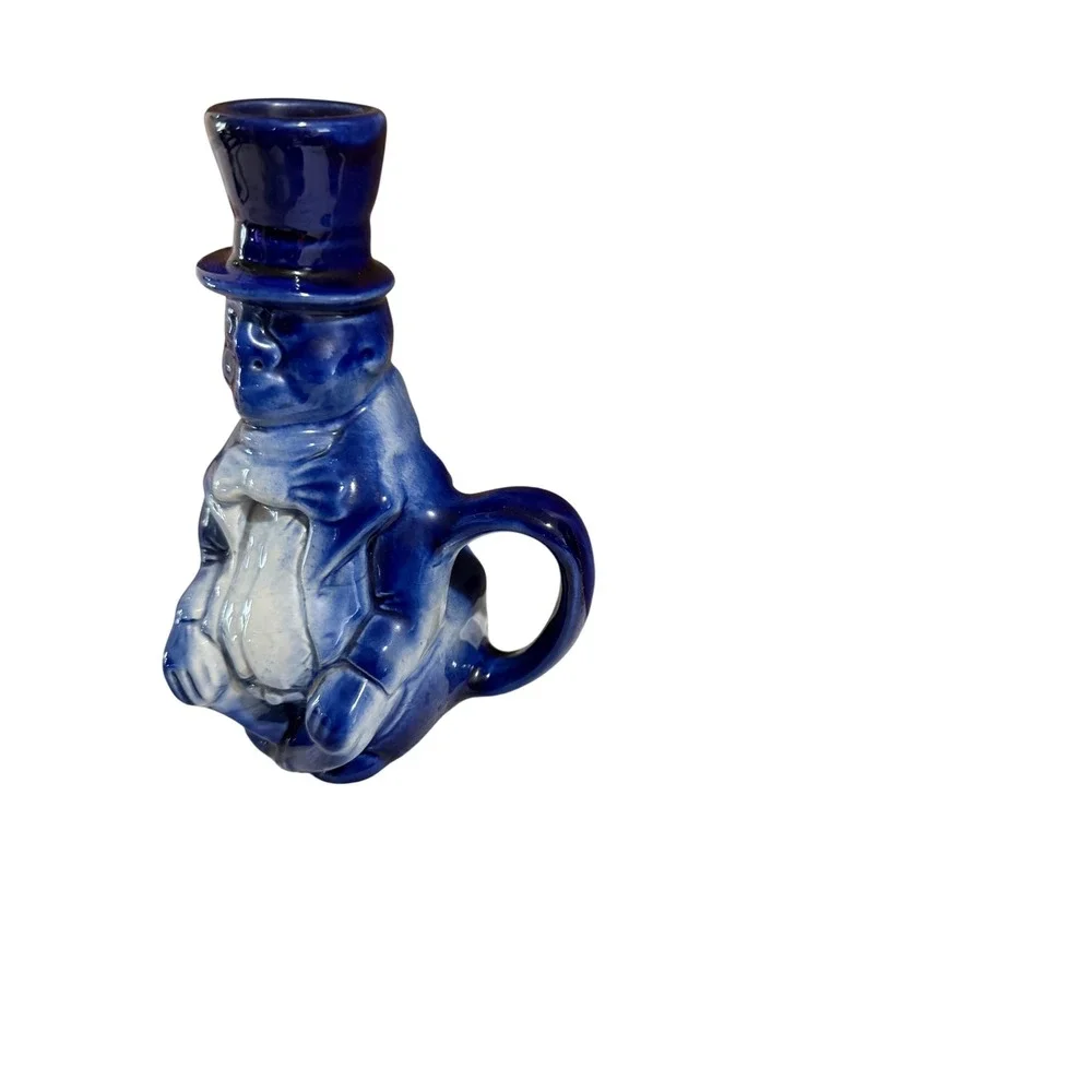 Vintage Cobalt Blue White Ceramic Top Hat Man Character Pitcher Toby Jug‎ 6.5